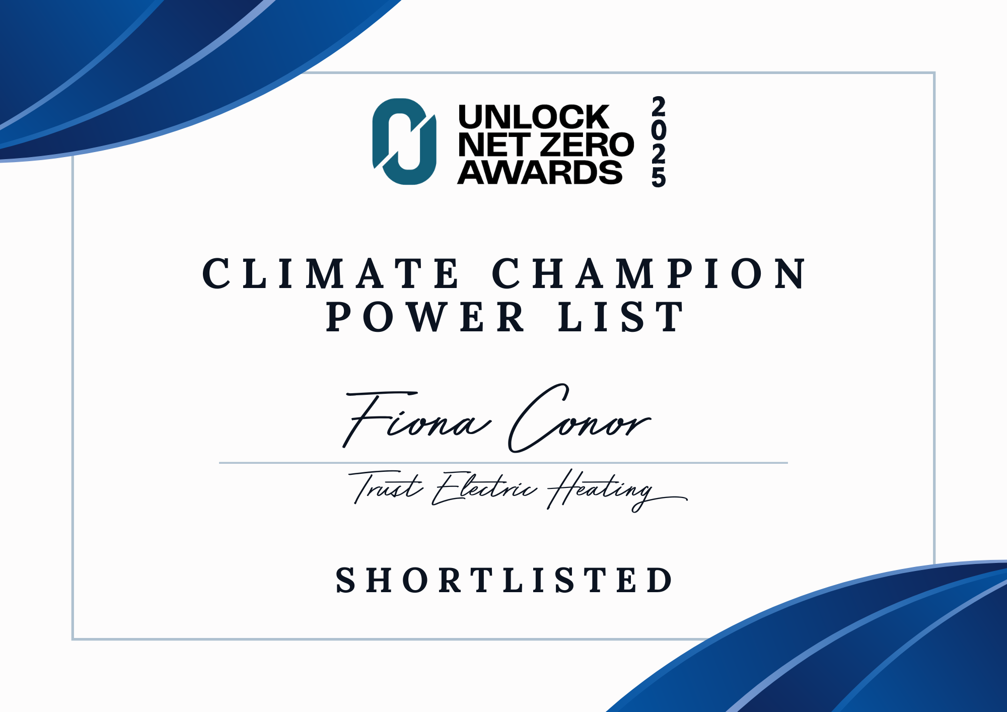 Trust Electric Heating CEO Fiona Conor Shortlisted for Climate Champion Power List 2025