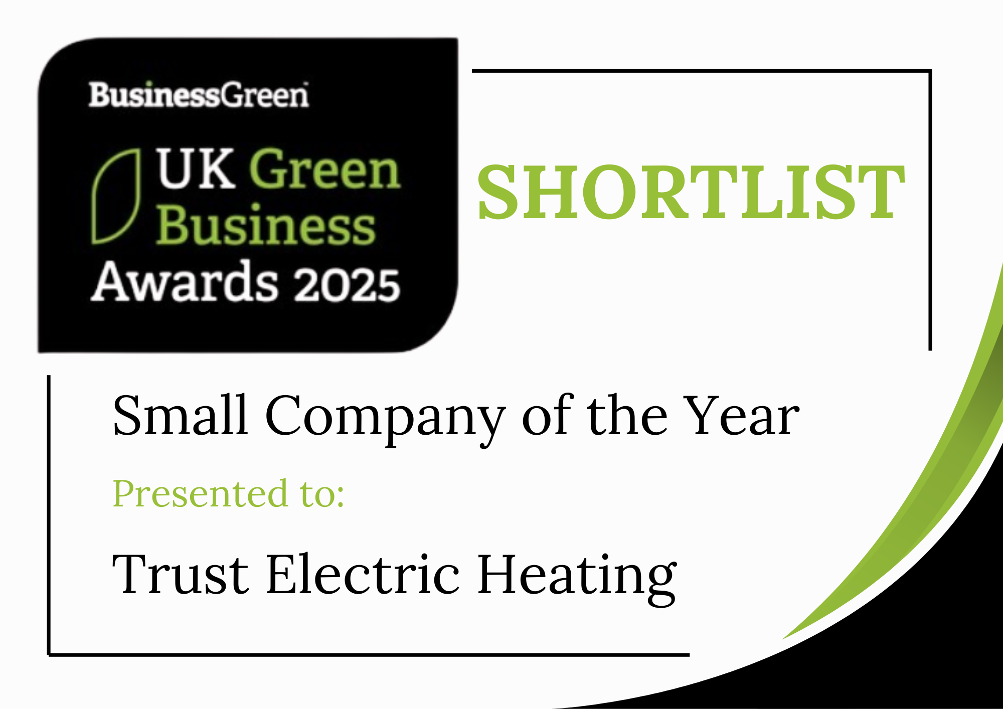 Fiona Conor and Trust Electric Heating Shortlisted at the Business Green Awards 2025